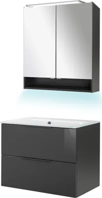 Produktbild von Fackelmann LUNA Badmöbel Set 4-teilig, 80 cm breit, Anthrazit, Glas Weiß+Spiegelschrank