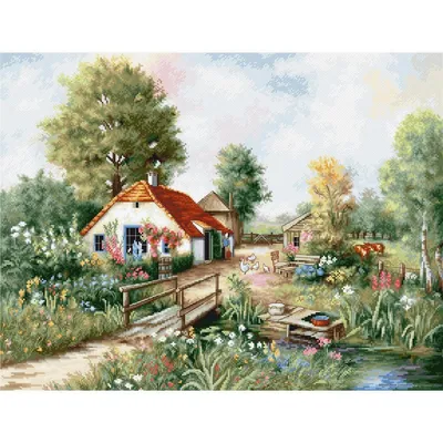 Produktbild von Luca-S Kreuzstich Set "Ländliche Landschaft", Zählmuster, 46x35cm