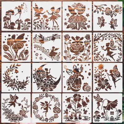 16 Feen-Schablonen, wiederverwendbar, 15x15 cm, DIY-Malschablonen