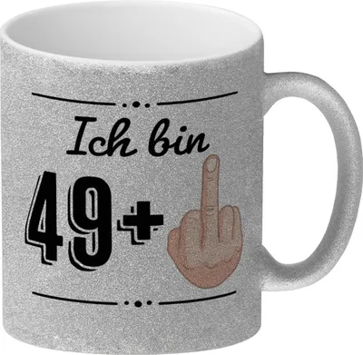 Produktbild von Witziger Glitzer-Kaffeebecher für den 50. Geburtstag mit Motiv: Mittelfinger