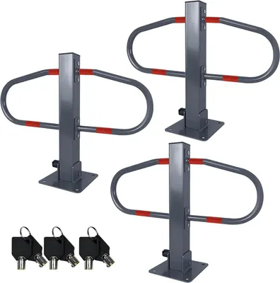 Productafbeelding van Parkeerblokkades Set - Parkeerpaaltjes Inklapbaar - Parkeerplaats Beveiligen - Inclusief 3 Sleutels - 73 x 51 cm - Grijs