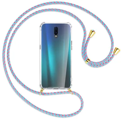 Produktbild von Handykette Backcover-Schutzhülle mit Band (Metall goldfarben) für Oppo R17 / RX17 - pink/mint