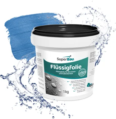 Produktbild von Superbau Flüssigfolie Bad & Dusche 1 kg - Dichtfolie Außenbereich & Innen, Abdichtung Badezimmer, Lösemittelfrei, Abdichtfolie Wasserdicht Blau