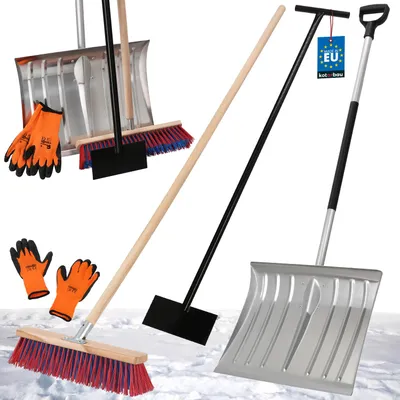 Obrázok produktu pre KOTARBAU® Set lopata na sneh s hliníkovou čepeľou 38 x 50 cm Cestná metla s násadou 150 cm Škrabka na ľad 119 cm + rukavice Lopata na sneh Náradie na odpratávanie snehu Násada na lopatu na sneh