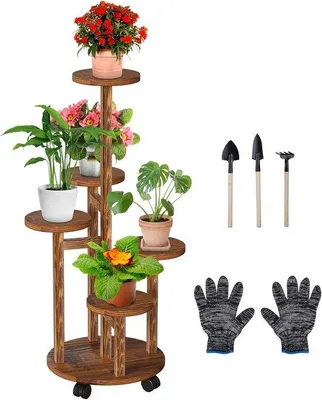 Produktbild von Famanu Blumenstandhalter mit Rädern, 5 Ebenen, Pflanzenregal für Innenräume