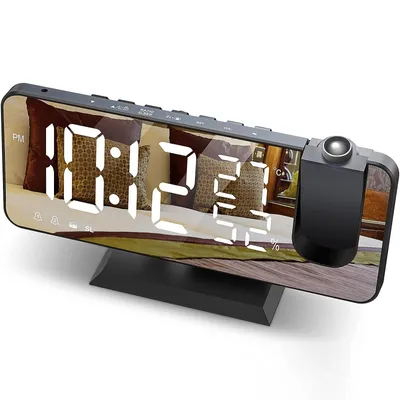 Produktbild von Projektionswecker Radiowecker Digital mit USB, LED Display, Dual Alarm, 180° Projektion, Temperatur & Luftfeuchtigkeit, 12/24H, FM Radio