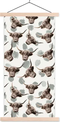 Produktbild von MuchoWow® Textilposter Kuh - Schottisches Hochlandrind - Tiere 60x120 cm mit holzfarbenen Rahmen - Holz