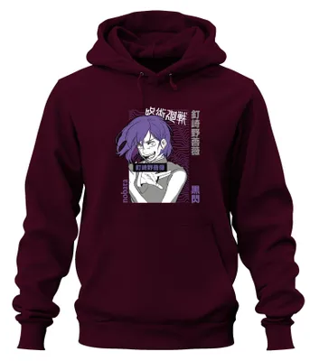 Imagen del producto de Jujutsu Kaisen, Nobara Kugisaki (釘崎野薔薇), sudadera con capucha uni, color burdeos, talla L