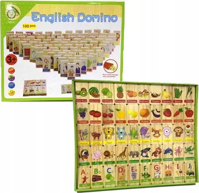 Obrázok produktu pre Drevené vzdelávacie domino s obrázkami, výukové kocky pre angličtinu, 100 kusov