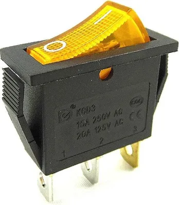 Produktbild von Wippenschalter Gelb, 15A 250VAC 3 Pin, Geräteschalter, Wippe beleuchtet