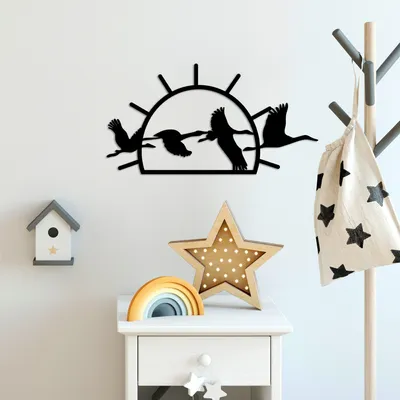 Immagine prodotto di Wallity, Uccelli migratori - M, Accessorio decorativo da parete in metallo, 100 % METALLO, Nero, 50 x 26 cm