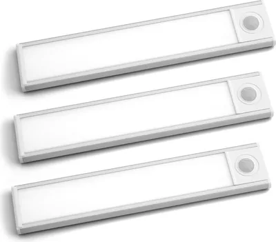 Produktbild von PRECORN 3er Set 20 cm Sensor Licht silber 34 LED´s Schrankbeleuchtung Lichtleiste USB-C Bewegungsmelder Küchenleuchte Kleiderschrank Nachtlicht Treppe