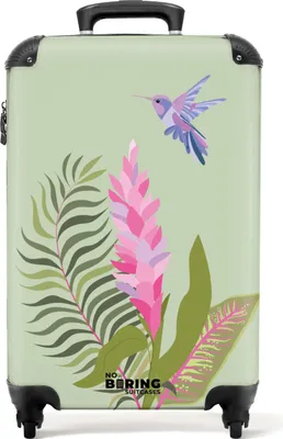 Obrázok produktu pre NoBoringSuitcases.com® Kufr Príručná batožina Kufr na kolieskach Malý cestovný kufor na 4 kolieskach - Zelený s tropickou potlačou - Kabínová veľkosť < 55x40x23 cm a 55x40x20 cm - Foto kufor - Kabínová batožina - Palubná batožinaPríručná batožina Kufrík 55x35x20 cm, 36L,