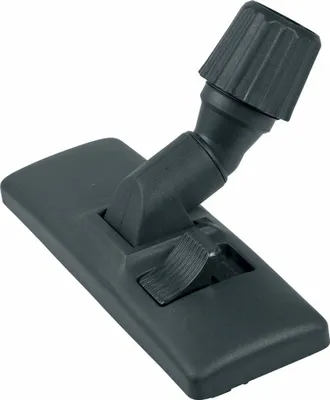 A black vacuum cleaner floor nozzle with a swivel joint.