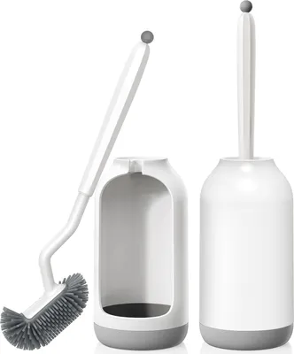 Produktbild von Toilettenbürste Silikon Toilettenbürste mit Halter: 2 Stück flexible WC-Bürste mit Randreiniger - schnelltrocknende Toilettenbürstenhalter Set für Badezimmeraccessoires - hängende Toilettenbürste weiß ohne