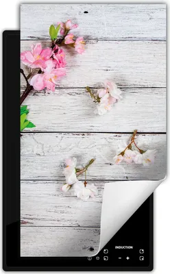 Produktbild von DarHaus Herdabdeckplatte 1 teilig 30x52 cm Anti Rutsch Matte Aufrollbar, Blumen - Holz