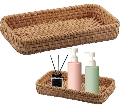 Rattan-Tablett, rechteckig, 21x11x3,5 cm, Bambus, Natur