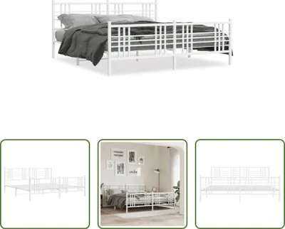 Produktbild von The Living Store Bettgestell mit Kopf- und Fußteil Metall Weiß 200x200 cm