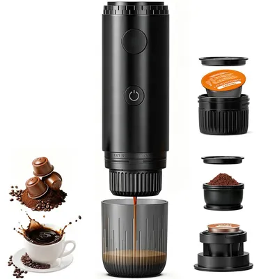 Produktbild von Tragbare Espressomaschine mit Akku, 2-in-1 Kapselmaschine und Kaffeepulver, 20 Bar Druck, Camping Kaffeemaschine für Auto, Reisen und Büro