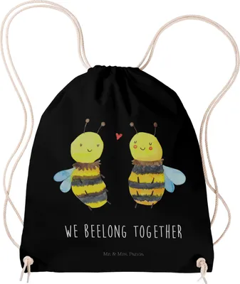 Produktbild von Mr. & Mrs. Panda Jutebeutel Biene Verliebt - Schwarz - Geschenk, Kleiner Rucksack, wander, Stoffbeutel, Turnbeutel, gymnastiktasche