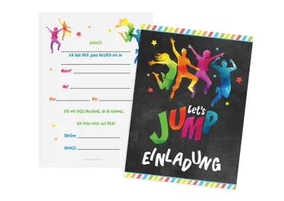 Produktbild von Friendly Fox 12 Jump Party Einladung, A6 Trampolin Einladungskarten zum Geburtstag Junge Mädchen, Jump Park Party