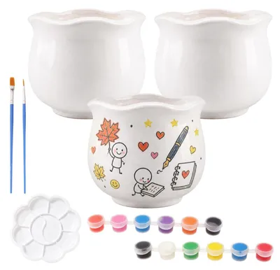 Keramik-Blumentopf-Set zum Bemalen, 3 Stück, 12 Farben