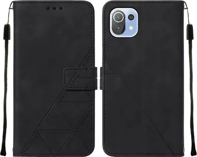 Produktbild von Xiaomi Mi 11 Lite Hülle, Schlank Prägung Flip Leder Kartenfächer Schutzhülle mit Ständer für Xiaomi Mi 11 Lite Schwarz