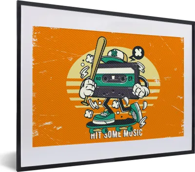 Produktbild von MuchoWow® MuchoWow® Gerahmtes Poster Kassettenkassetten - Baseballschläger - Vintage 40x30 cm - Poster mit zchwarzem Bilderrahmen - Bilderrahmen - Poster im Rahmen