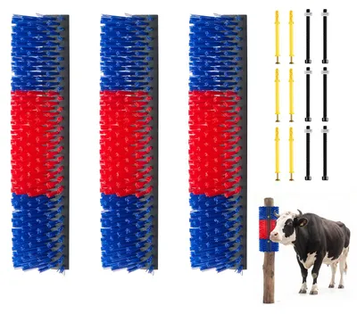 Obrázek produktu pro SucceBuy škrabací kartáč 43 x 19 cm, sada 3 kartáčů pro zvířata s 12 šrouby, škrabací nástroj k úlevě od svědění, masážní a ošetřovací kartáč pro koně, skot, ovce a prasata, modrá a červená