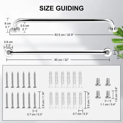 Produktbild von Badewannengriff 80 cm, 2er-Set, Edelstahl, Antirutsch, Chrom, für Badezimmer