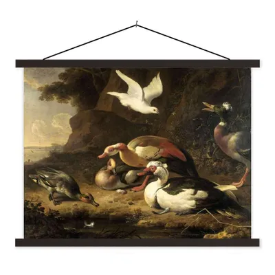 Produktbild von MuchoWow® Textilposter Enten - Gemälde von Melchior d'Hondecoeter 150x113 cm mit schwarzem Rahmen - Wohnzimmer