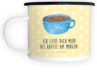 Produktbild von Mr. & Mrs. Panda XL Emaille Tasse Kaffee Tasse - Gelb Pastell - Geschenk, Teetasse, Aus, Genuss, Pott, Lustige Sprüche, Liebe, Geschmack, Glücklich, Teebecher, Große