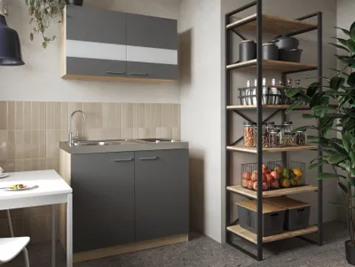 Produktbild von Küche Miniküche Singleküche Pantry Eiche Sägerau Grau Merle 100 cm Respekta