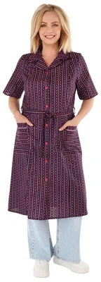 Produktbild von Knopfkittel Damen Baumwolle mit Gürtel 1/4 Arm V-Ausschnitt Taschen, Farbe:Schwarz/Rot, Größe:52