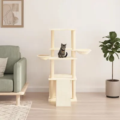 Produktbild von [Home] Kratzbaum mit Sisal-Kratzsäulen Creme 133 cm , Neue Mode 2024 im häuslichen Leben