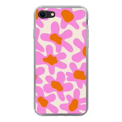 Produktbild von MuchoWow® Handyhülle Schutzhülle Hülle für iPhone SE 2020 Blume - Rosa - Muster Silikon Softcase Handy Hülle - Kartenbesitzer - Geburtstag Teenager
