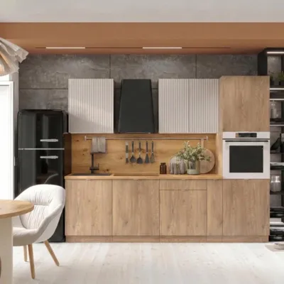 Produktbild von Küche 260 cm - Eiche Cremona und Beige Matt - Küchenmöbel - Ohne Elektro Geräten - Braune Arbeitsplatte - mit Hängeschränke und Unterschränke - SOFIA