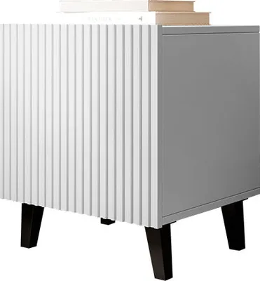 Produktbild von MIRJAN24 2x Stück Nachtschrank Pafos, Stilvoll Schlafzimmer Kollektion, Nachttisch, Modern Schrank (Farbe: Weiß / Schwarz Füße)