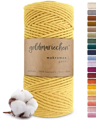 Produktbild von Makramee Garn (Sonnengelb) 3mm x 100m - 100% Baumwolle - Makrameegarn Baumwollgarn für DIY-Handwerk wie Halskette, Armband, Schlüsselanhänger