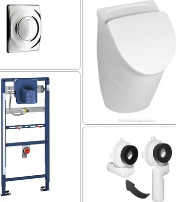 Produktbild von VILLEROY & BOCH O.NOVO Keramik Absaug Urinal mit Deckel, GROHE Vorwandgestell & Betätigungsplatte in chrom