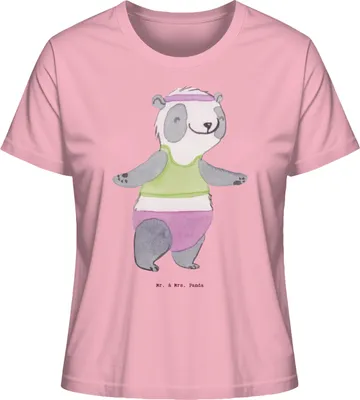 Produktbild von Mr. & Mrs. Panda Oberteil Damen Panda Aerobic Größe XL - Baumwolle Pink - Geschenk, Basic Shirt, Rundhals T-Shirt, Sommershirt, Fitness, Fitnessstudio