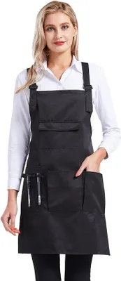 Imagen del producto de Ibenzoa® Robuste: Delantales de trabajo ajustables, fabricados con una mezcla de algodón y con bolsillos, de diseño unisex, ideales para profesionales del estilismo capilar y para trabajos de jardinería