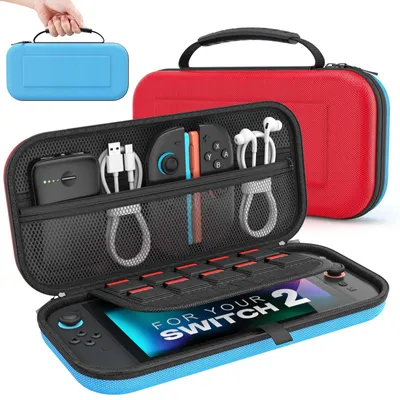 Produktbild von MoKo Tasche für Nintendo Switch 2 (2025), für 10 Spiele und Konsole Zubehör – Rot/Blau