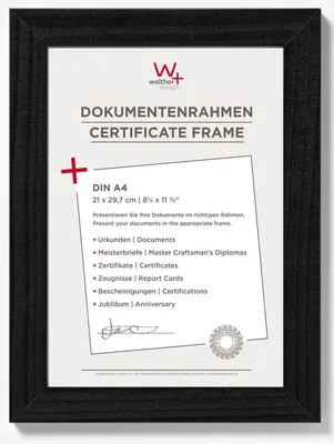 Immagine prodotto di Walther cornice in legno Home nero 21x29,7 cm DIN A4 cornice per certificati