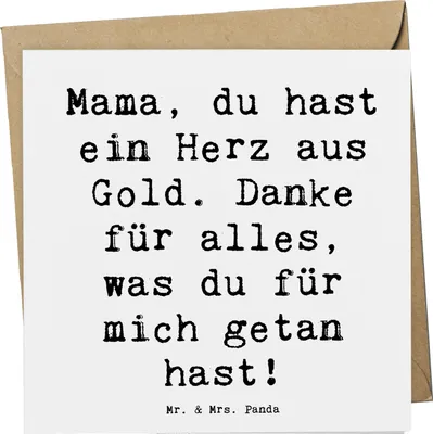 Produktbild von Mr. & Mrs. Panda Grußkarte Spruch Mama Herz Gold - Weiß - Geschenk, Danke, Glückwunschkarte, Heldin, Dankbarkeit, anlasskarte, sagen, was du getan hast, Klappkarte, aus