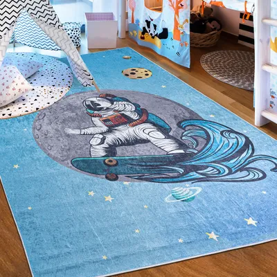 Produktbild von Mazovia Koberček - Detský Koberec Vesmír - Detská Izba - Mäkký, Protišmykový Koberec do Detskej Izby - Pranie v Práčke - Modrá - 160x230 cm