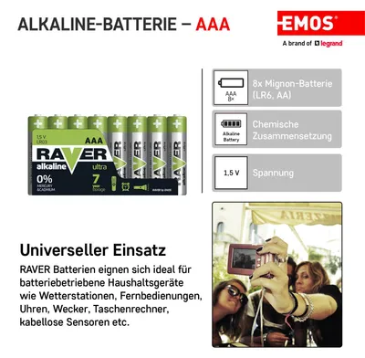 Immagine prodotto di Batteria alcalina RAVER LR03 (AAA), 8 pezzi 70002