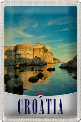 Produktbild von Blechschild Reise 20x30cm Kroatien Burg Strand Meer Europa