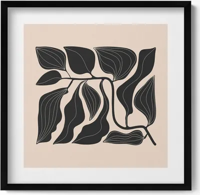 Produktbild von Minimalistische Illustration von Pflanzenblättern– Wandbild mit Rahmen – Gerahmtes Bild  – Wanddekoration – 50x50 cm –  Schwarz Rahmen
