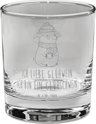 Produktbild von Mr. & Mrs. Panda Glas Schwein Glühwein - Transparent - Geschenk, Longdrinkglas, Tumbler, Weihnachtsmarkt, Punsch, Cocktailglas, Winter, Glühschwein, gravur